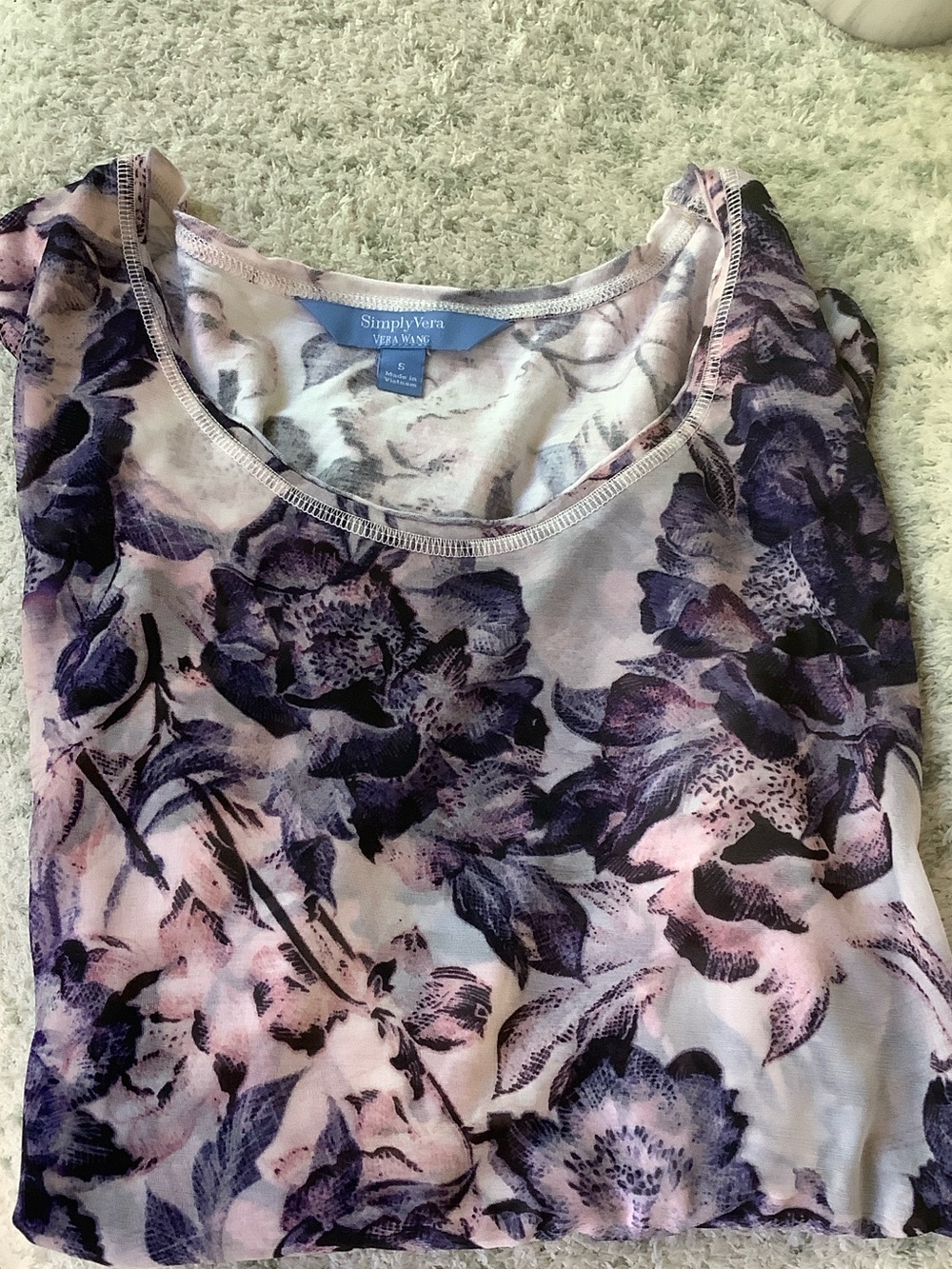 Simply Vera Vera Wang Purple and Pink Floral Scoop Neck Tunic Blouse Size SM NWT